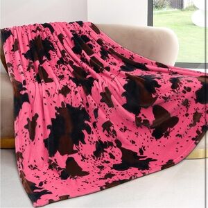 Pink and Brown Cow Print Throw Blanket